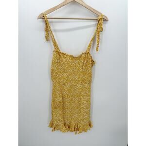Bardot Yellow Microfloral Tie Strap Mini Dress Ruffle Summer Women Size 4 XS